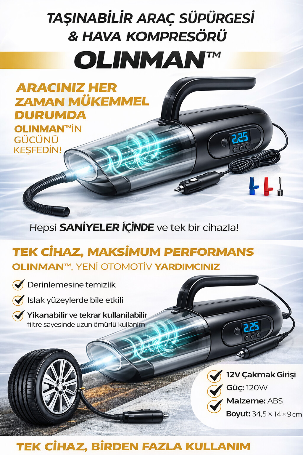 12V Çakmaklı Oto Süpürge & Kompresör